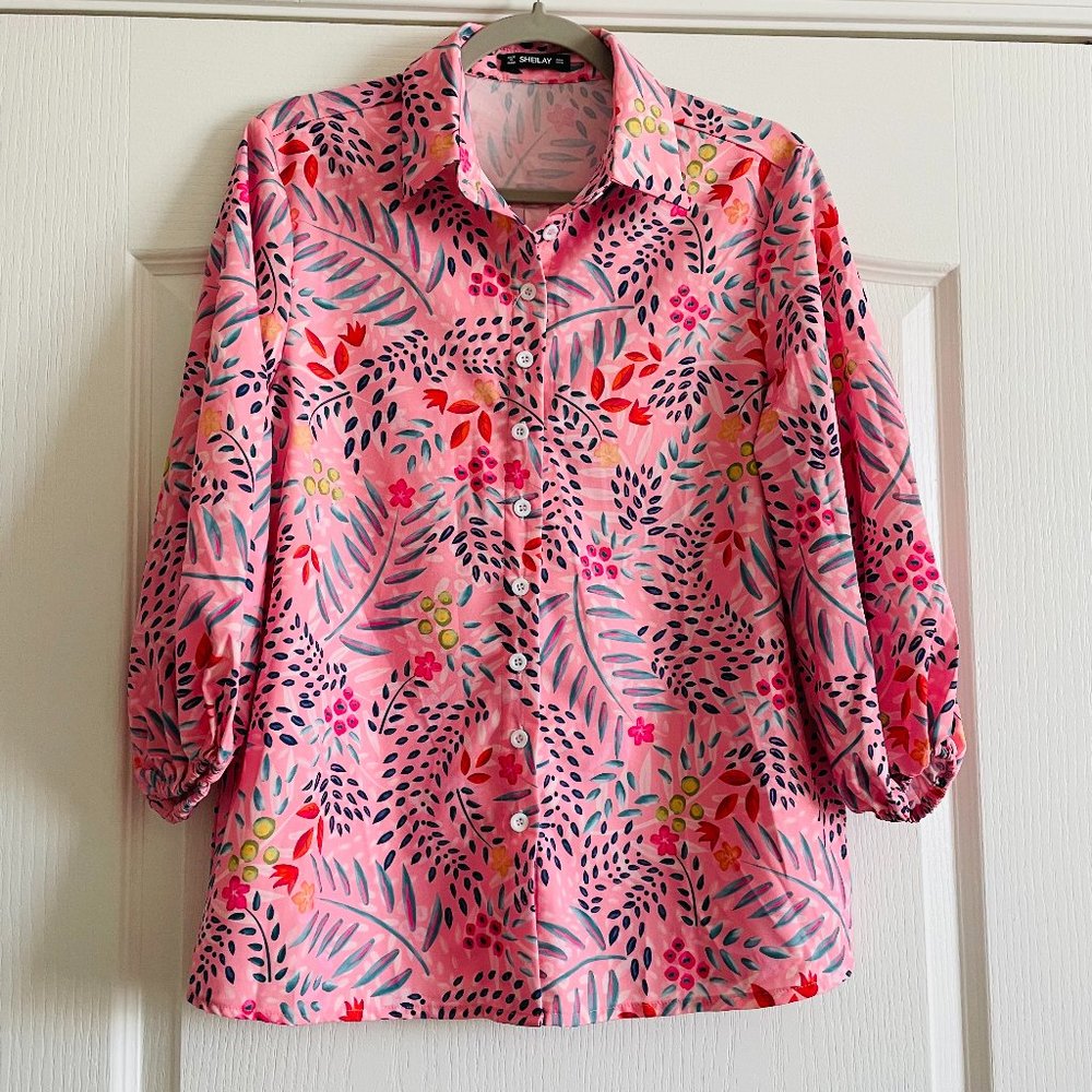 Sheilay Womens Floral Print Casual Shirt Size M like new